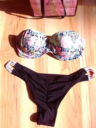 Victoria's secret cierne + kvetovane bikini, victoria's secret,l
