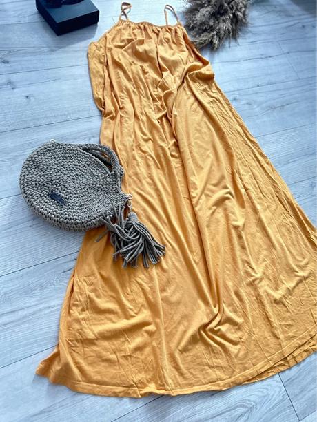 Horčicové maxi šaty na ramienka,, h&m,l