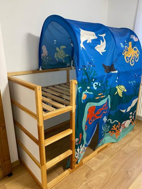 Ikea kura + baldachyn (poschodova vyvysena postel), šírka (cm): 90,dĺžka (cm): 200