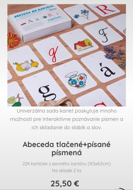 Učebné pomôcky pre 1.ročník - abeceda na kartách, 