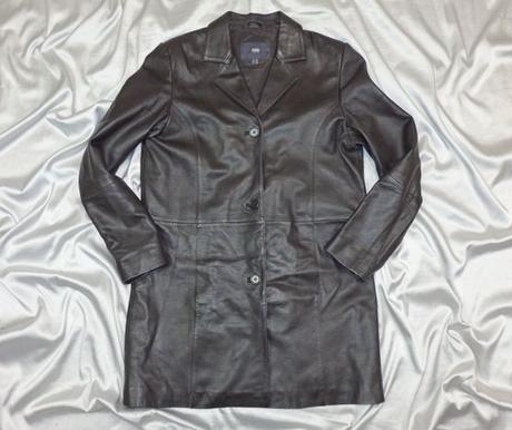 Luxusny čierny kožený kabát, tcm,40