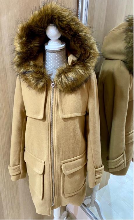 Kabát s prímesou vlny a eko kožušinkou, h&m,xs