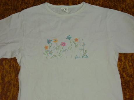 Bavlenene biele tričko so vzorom kvetiniek 122-128, tcm,128