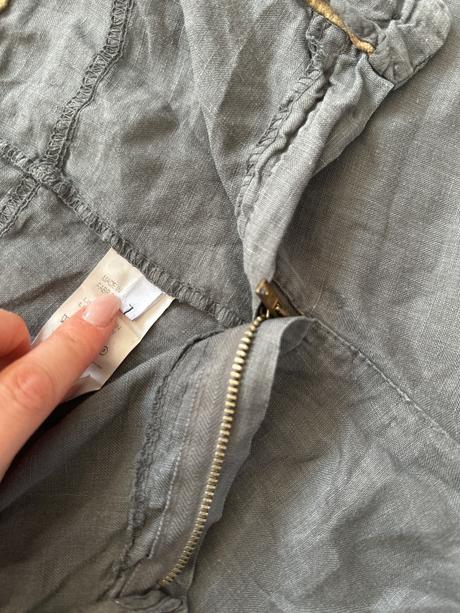 Ľanové olivové nohavice, l