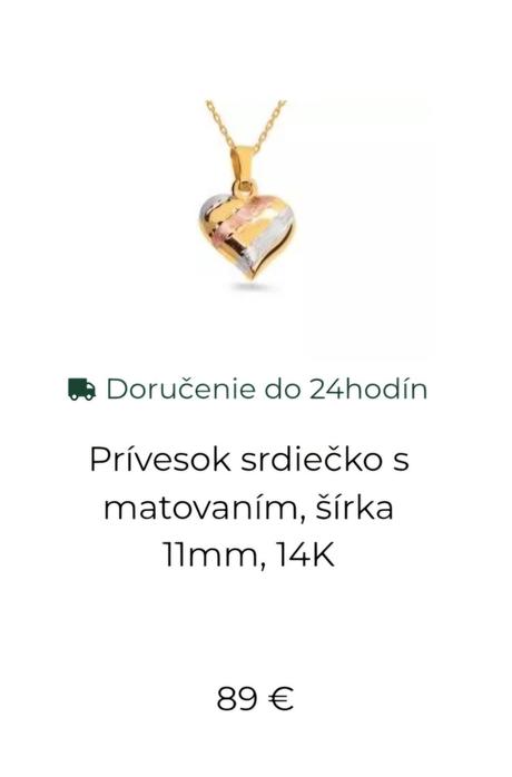 Prìvesok zlaté 3-farebné srdiečko, 