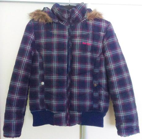 Zimná károvaná bunda s kožušinovou kapucňou, crashone,158