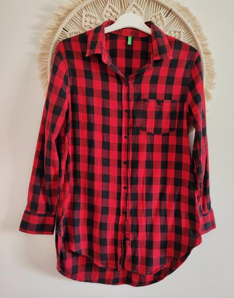 Karovaná červená košeľa, benetton,s