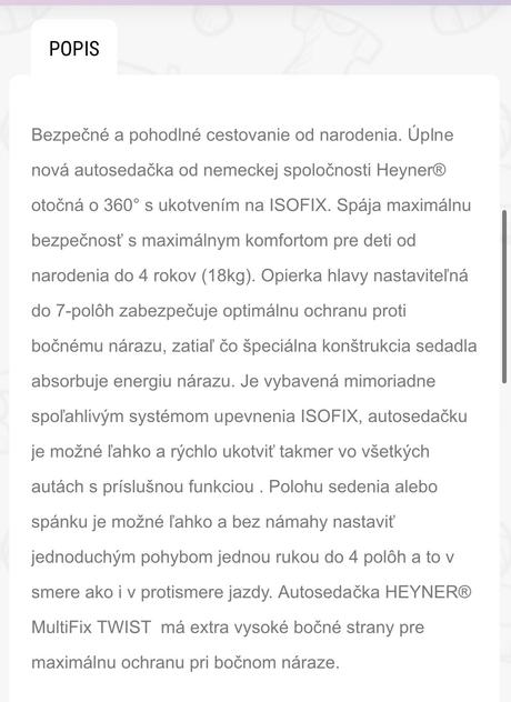 Otočná autosedačka heyner, 