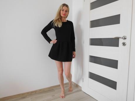 Čierne sukňové šaty dlhý rukáv-38v,, 38