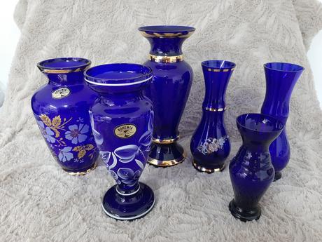 6 x modrá váza bohémia., 