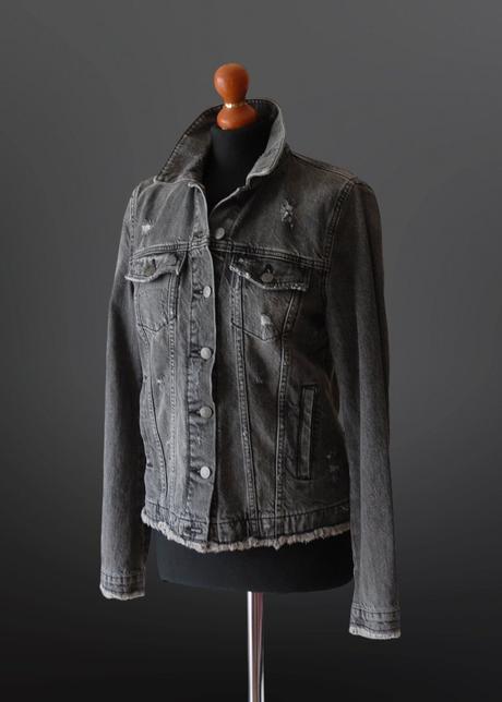 Dámska čierna/sivá rifľová bunda punk štýl, esprit,m