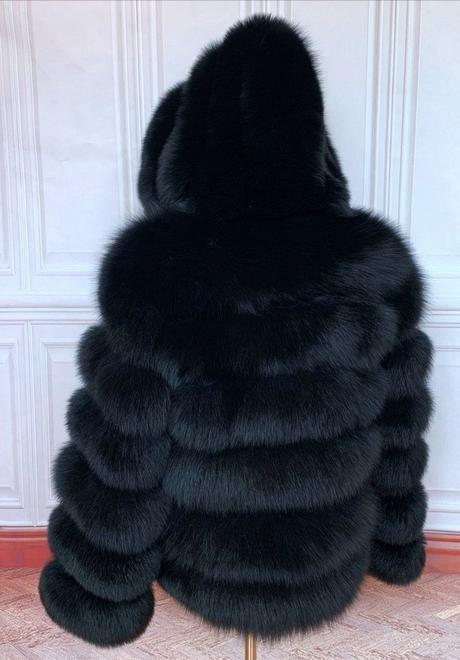 Kožuch black - natural fox, s