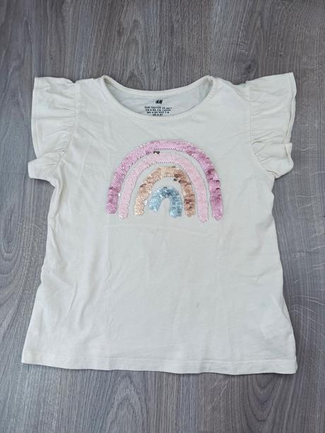 H&m tričko s dúhou a flitrami 122/128, h&m,122