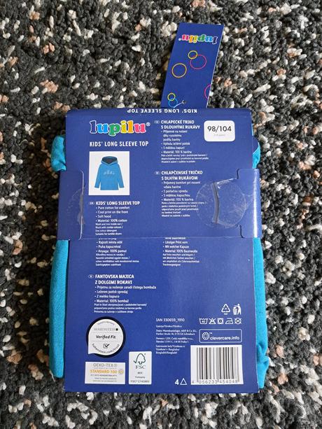 Tričko a kapucňou, lupilu,98 / 104