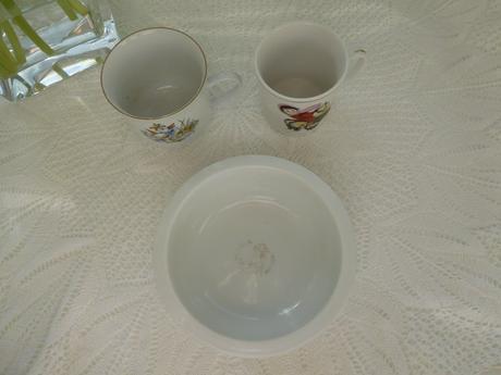 Hrnčeky detské+miska, porcelán, 