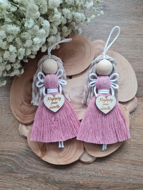 Makrame anjel, kľúčenka,