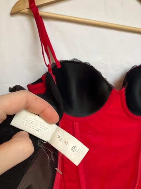 Dámsky červený čipkovaný korzet na ramienka, c&a,xs