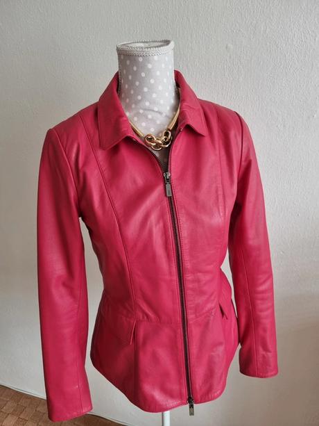 Malinová mäkká jahňacia kožená bunda kara 36, 36