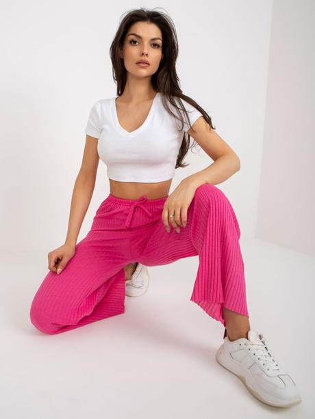 Dámske široké rebrované úpletové nohavice pink, 