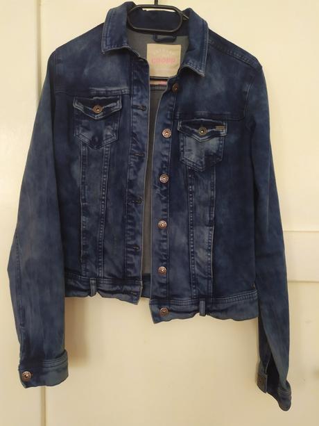 Riflová bunda crop top veľkosť xs, xs