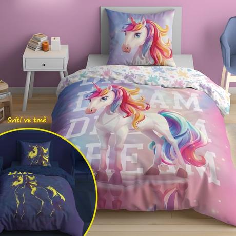 Obliečky jednorožec zrkadlenie svietiace 140/200, šírka (cm): 140,dĺžka (cm): 200