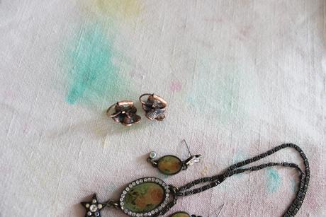 Vintage sada, medailonik, ruze, kamienky, 