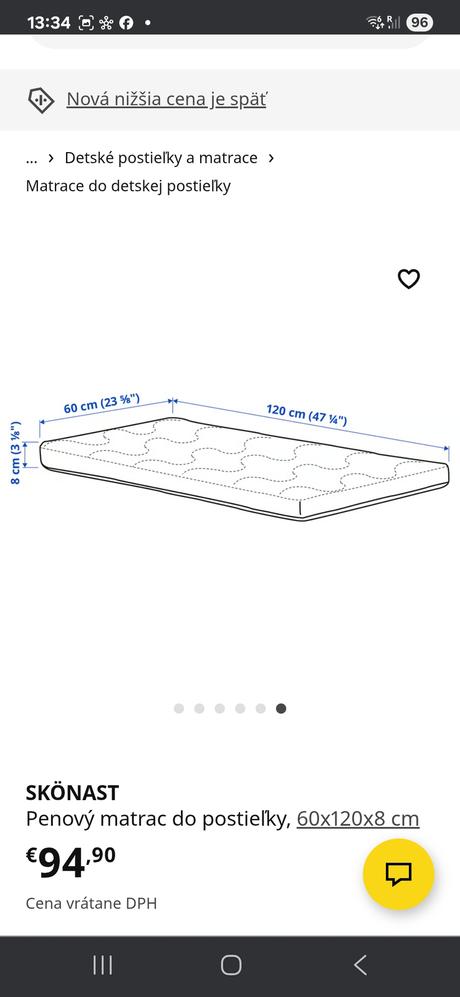 Detska postielka s matracom ikea, šírka (cm): 60,dĺžka (cm): 120