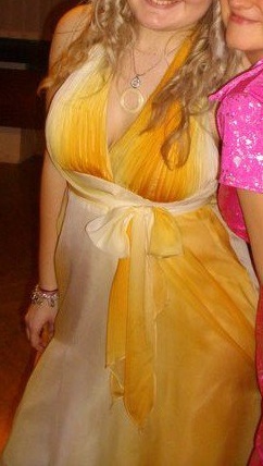 Žlté ombre šaty pod kolená, 40