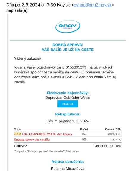 Vyservisovany kávovar jura ena 4,