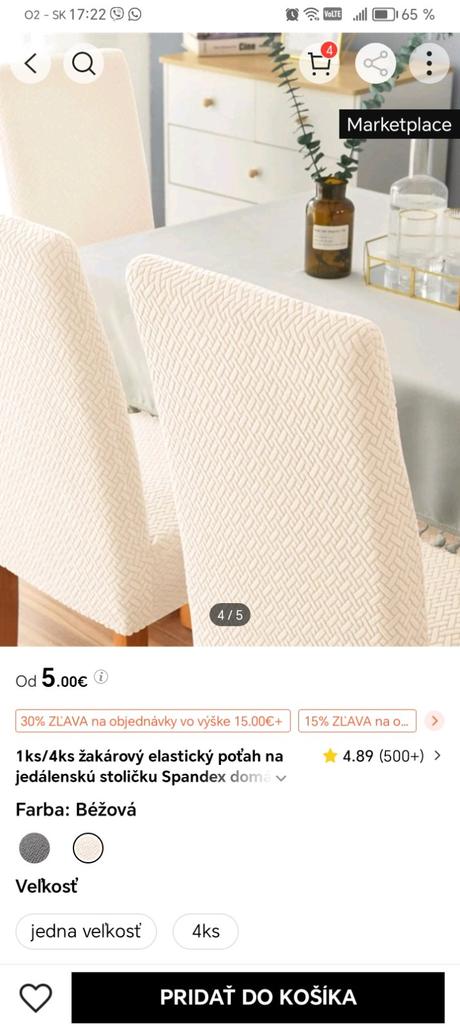 Nové biele návleky na stoličky, 