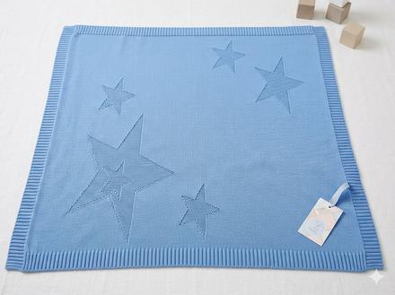 Krásna modrá pletená deka s hviezdami, 