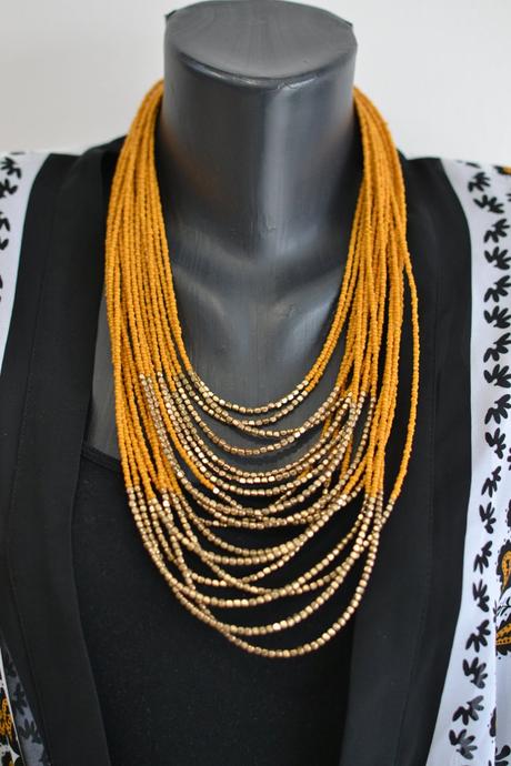 Žlto-zlatý korálkový náhrdelník, h&m