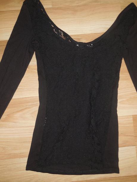 Čierne tričko s čipkovaným chrbtom, bershka,s