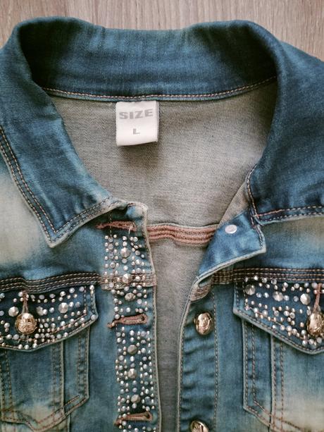 Riflová bunda s perličkami, l