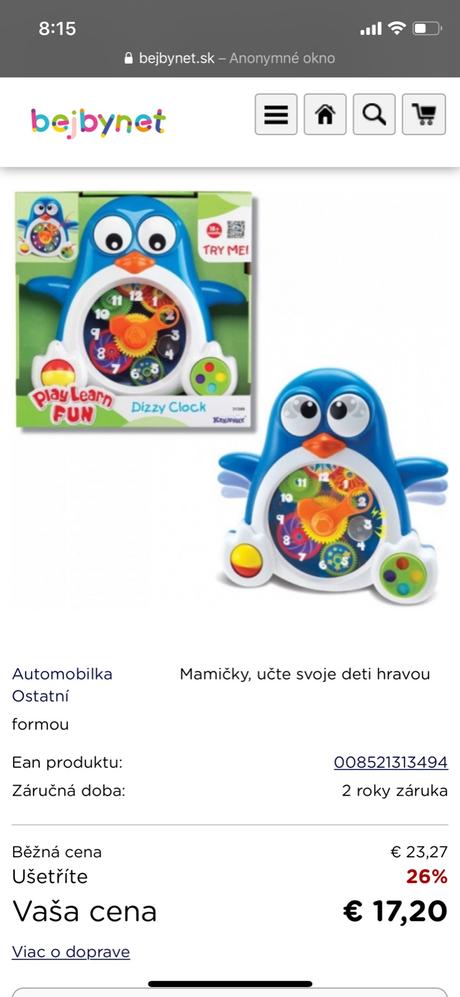 Tučniak hodiny hračka,