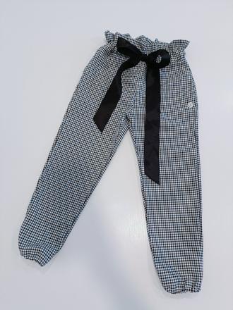 Elegantné kárované nohavice 98-104 s mašličkou, 98