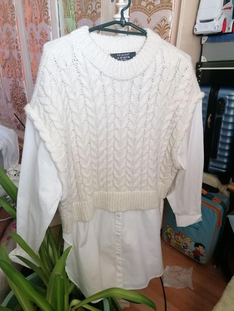 Pletená vesta so všitou košeľou, primark,xl