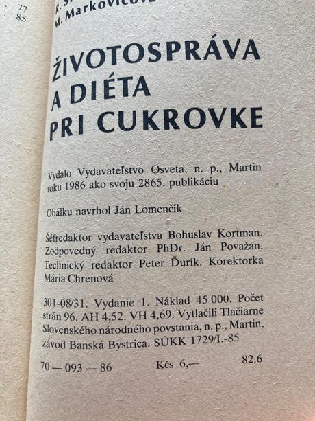 Životospráva a diéta pri cukrovke (1986), 