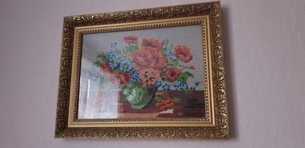 Obraz vyšívaný divý mak,