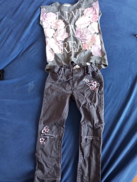 Vyšívané nohavice grátis tricko, h&m,110
