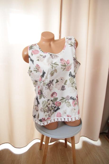 Kvetinový top s čipkou, l, l