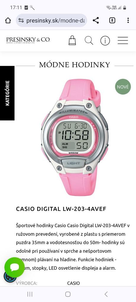 Hodinky dievcenske, casio