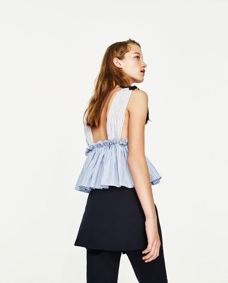Zara košeľová modrobiela peplum blúzka s pásikmi, zara,xs