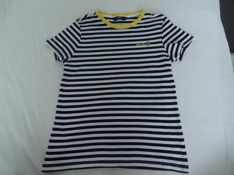 Modro biele pásikavé tričko s včielkou, f&f,xs