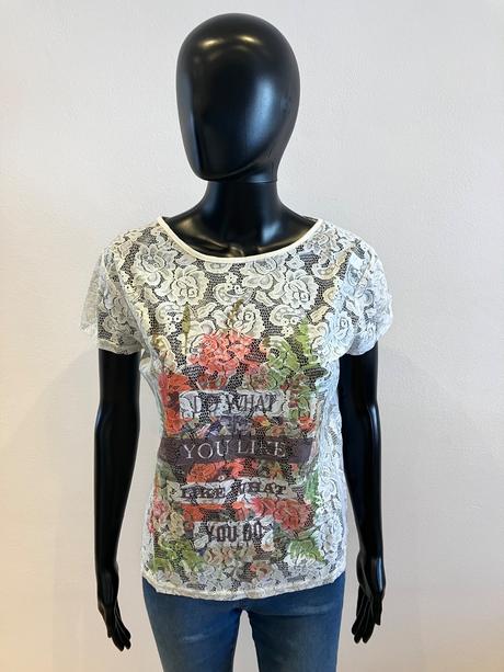 Dámske biele čipkované tričko s kvetmi (m), m