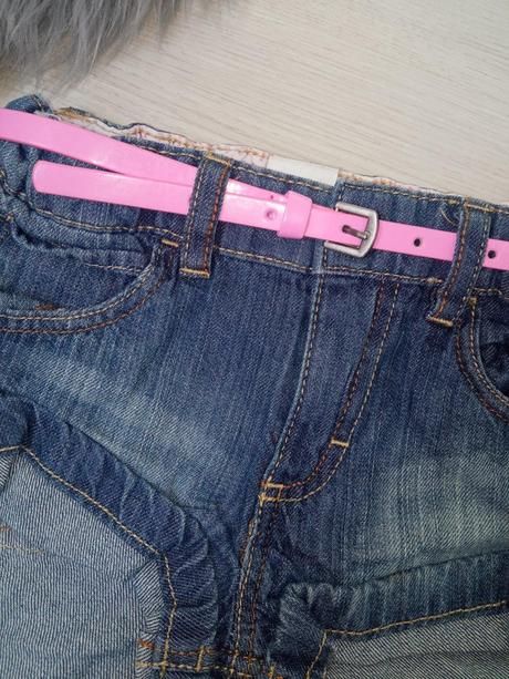 Dievčenské džínsové šortky s ružovým opaskom (74), h&m,74