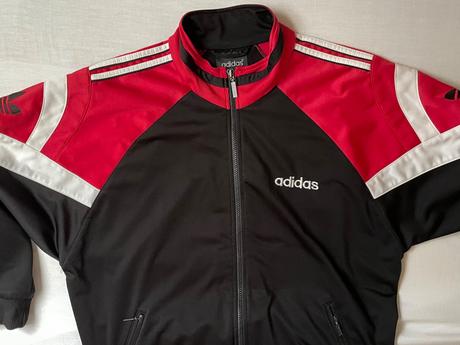 Čierno-červená mikina na zips s logom športová, adidas,m