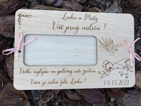 Svadobná drevená obálka na peniaze, 