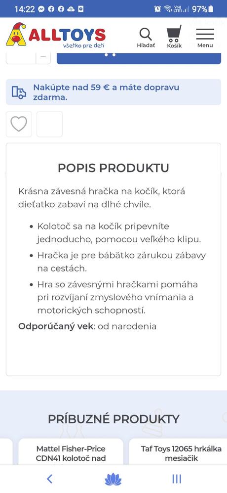 Závesný kolotoč taf toys,