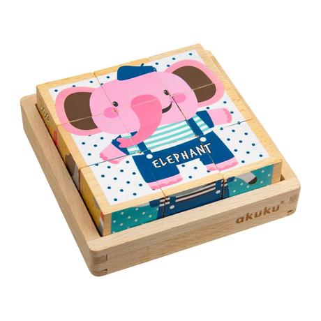 Akuku a0612 drevené kocky zvieratká, 9ks, 